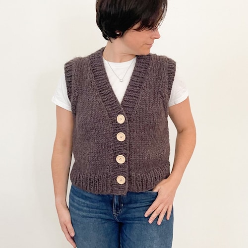 Knit Oversized Chunky Slipover Vest Easy Knitting Pattern Etsy
