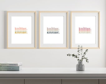 Art mural imprimable pour les tricoteurs Art mural imprimable ensemble de 3 cadeaux d'art de tricoteur Boho pour les tricoteurs Art mural numérique cadeau en tricot minimaliste
