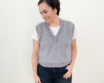 Chunky Knit Sweater V-neck Sweater Vest Pattern Easy DIY