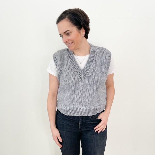 Grobstrick Pullover V-Ausschnitt Pullover Weste Muster | Einfache DIY Strickanleitung für Super Bulky Yarn