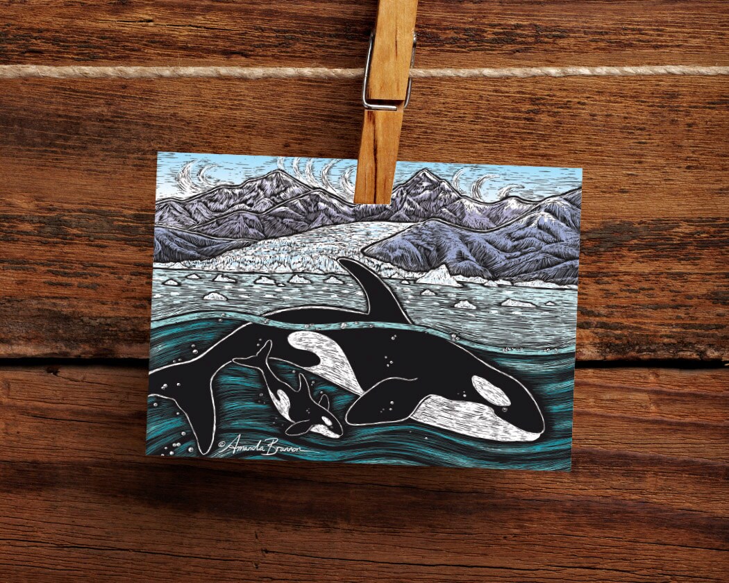 Orca Cards Killer Whale Art mountains ocean glacier Set Etsy