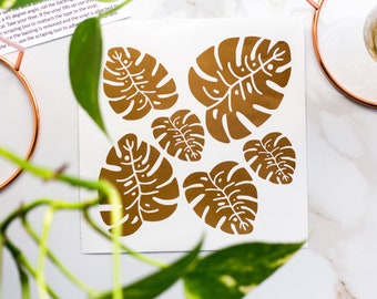 Monstera Vinyl Decal Waterproof Sticker Pack Rose Gold- Garden Stickers - Monstera Plant