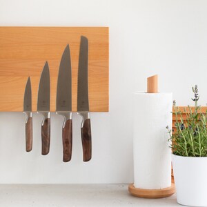 Knife block magnetic for the wall wood beech strong magnets knife holder modern without knife Design knife strip knife storage image 4