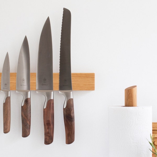 Oak Knife Strip, magnetic – for 3–9 knives, no-drill, knife block alternative
