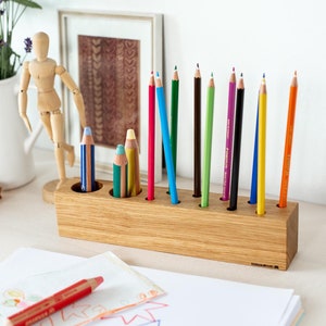 Stiftehalter Kinder Holz – Montessori Schreibtisch Organizer, Eiche Nussbaum Kirschbaum