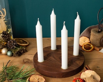 Adventskranz Holz Nussbaum | Kerzenhalter | Weihnachtskranz und Weihnachtsdeko in Handarbeit | modern, nachhaltig, edel | Deko | Tischdeko