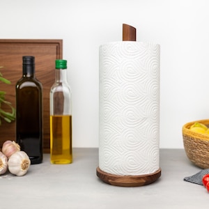 Suporte de rolo de cozinha de madeira nogueira suporte de papel de cozinha simples e elegante suporte fixo ajudante de cozinha presente de inauguração aniversário casamento