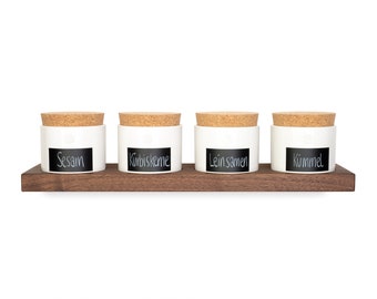 Walnut Storage Jar Rack with 4 Ceramic Pots Floating Kitchen Storage Storage Floating Birthday Gift