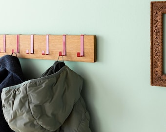 Wooden wall-mounted coat rack with hooks – coat rack made of oak, walnut, beech or smoked oak, modern & space-saving for hallway and entrance
