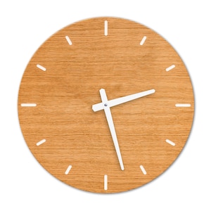 Wall clock wood oak large 35 cm clock without ticking with quartz movement silent wall clock for living room, kitchen bedroom design silent modern image 5