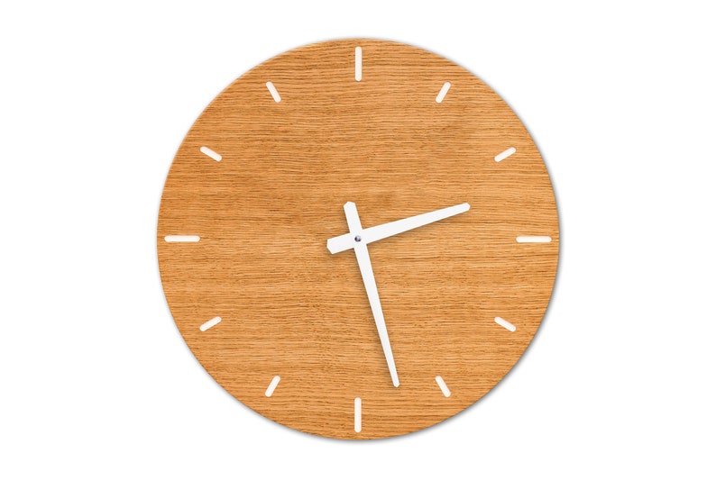 Wall clock wood oak large 35 cm clock without ticking with quartz movement silent wall clock for living room, kitchen bedroom design silent modern image 5