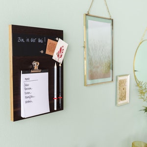 Pinnwand Mini Holz Räuchereiche mit Tafel magnetisch und Notizblock zum Einzug oder als Geschenk für Eltern oder Kinder für Küche oder Büro Bild 2