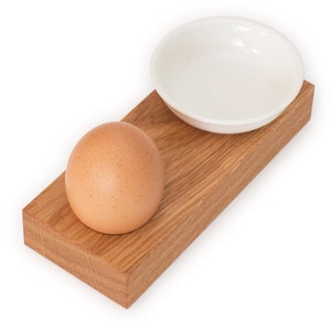 Egg cup wood oak with bowl practical as a gift design handmade stackable simple elegant porcelain image 2