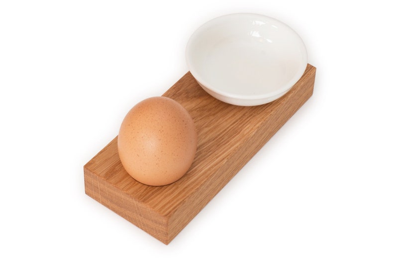 Egg cup wood oak with bowl practical as a gift design handmade stackable simple elegant porcelain image 2