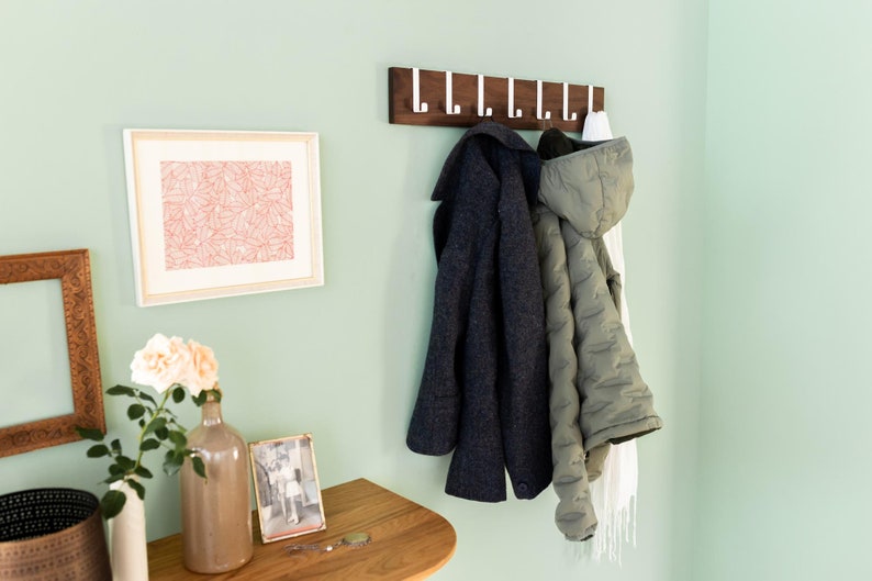 Wall wardrobe wood walnut wardrobe bar coat hooks coat rack hook bar wardrobe board space-saving simple modern image 4