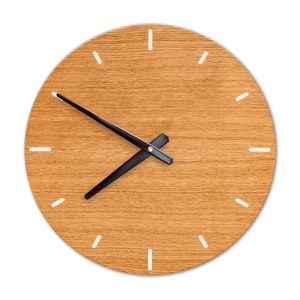 Horloge murale bois chêne grande horloge de 35 cm sans tic-tac avec mouvement à quartz horloge murale silencieuse pour salon, cuisine chambre design silencieux moderne image 1