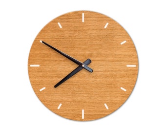 Horloge murale bois chêne grande horloge de 35 cm sans tic-tac avec mouvement à quartz horloge murale silencieuse pour salon, cuisine chambre design silencieux moderne