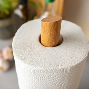 Kitchen roll holder wood oak, paper roll holder made of solid wood for kitchen roll holder kitchen towel dispenser simple kitchen helper kitchen design image 4