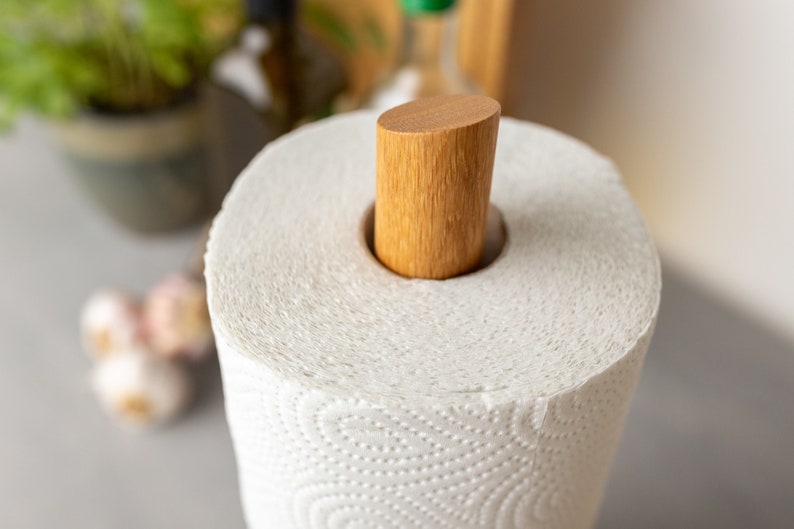 Kitchen roll holder wood oak, paper roll holder made of solid wood for kitchen roll holder kitchen towel dispenser simple kitchen helper kitchen design image 4