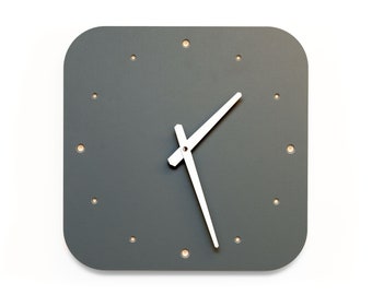 Horloge murale en gris (étain) | Mouvement d'horlogerie silencieux, silencieux et simple avec différentes couleurs de pointeur pour la cuisine, la salle à manger, le salon, le couloir