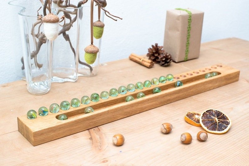 Advent calendar wood natural oak for Christmas with 24 marbles Advent for family, adults, children, Christmas decoration modern gift man image 2