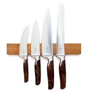 Knife strip wood magnet cherry tree for 4, 6 or 9 knives lengths 21 to 46 cm, eye-catcher in the kitchen, magnetic without drilling possible image 4