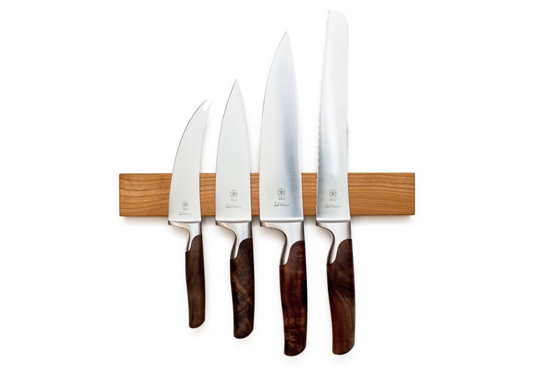 Knife strip wood magnet cherry tree for 4, 6 or 9 knives lengths 21 to 46 cm, eye-catcher in the kitchen, magnetic without drilling possible image 4