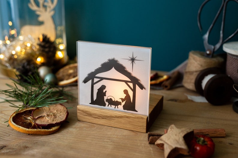 Krippe Holz Mini / Weihnachtskrippe Holz Eiche Modern mit