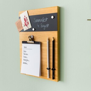 Pinnwand Mini Holz Eiche mit Tafel magnetisch und Notizblock zum Einzug oder als Geschenk für Eltern oder Kinder für Küche oder Büro Bild 8