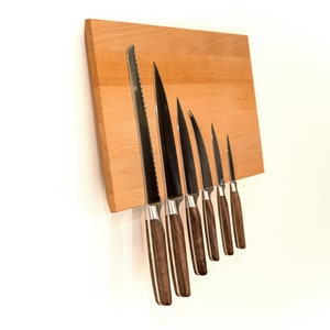 Knife block magnetic for the wall wood beech strong magnets knife holder modern without knife Design knife strip knife storage image 9