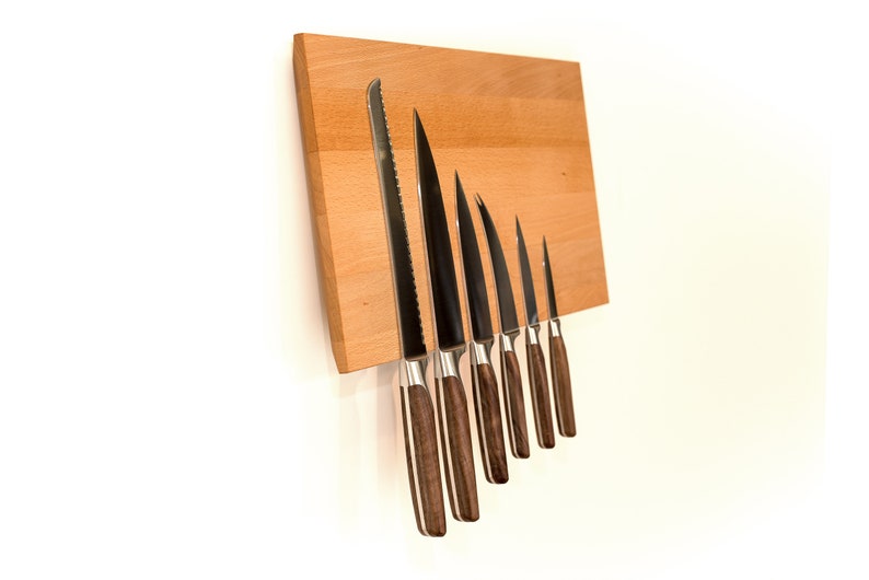 Knife block magnetic for the wall wood beech strong magnets knife holder modern without knife Design knife strip knife storage image 9