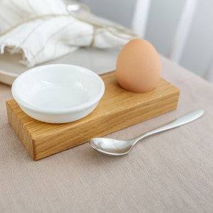 Egg cup wood oak with bowl practical as a gift design handmade stackable simple elegant porcelain image 4