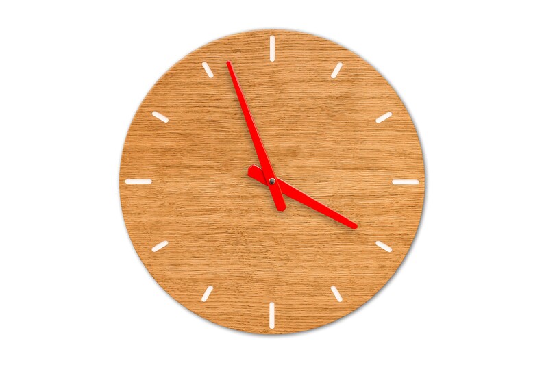 Horloge murale bois chêne grande horloge de 35 cm sans tic-tac avec mouvement à quartz horloge murale silencieuse pour salon, cuisine chambre design silencieux moderne image 3