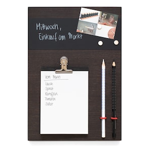 Pinnwand Mini Holz Räuchereiche mit Tafel magnetisch und Notizblock zum Einzug oder als Geschenk für Eltern oder Kinder für Küche oder Büro Bild 1