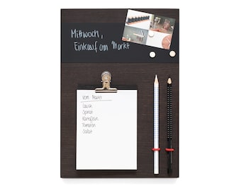 Pinnwand Mini Holz Räuchereiche mit Tafel  magnetisch und Notizblock zum Einzug oder als Geschenk für Eltern oder Kinder für Küche oder Büro