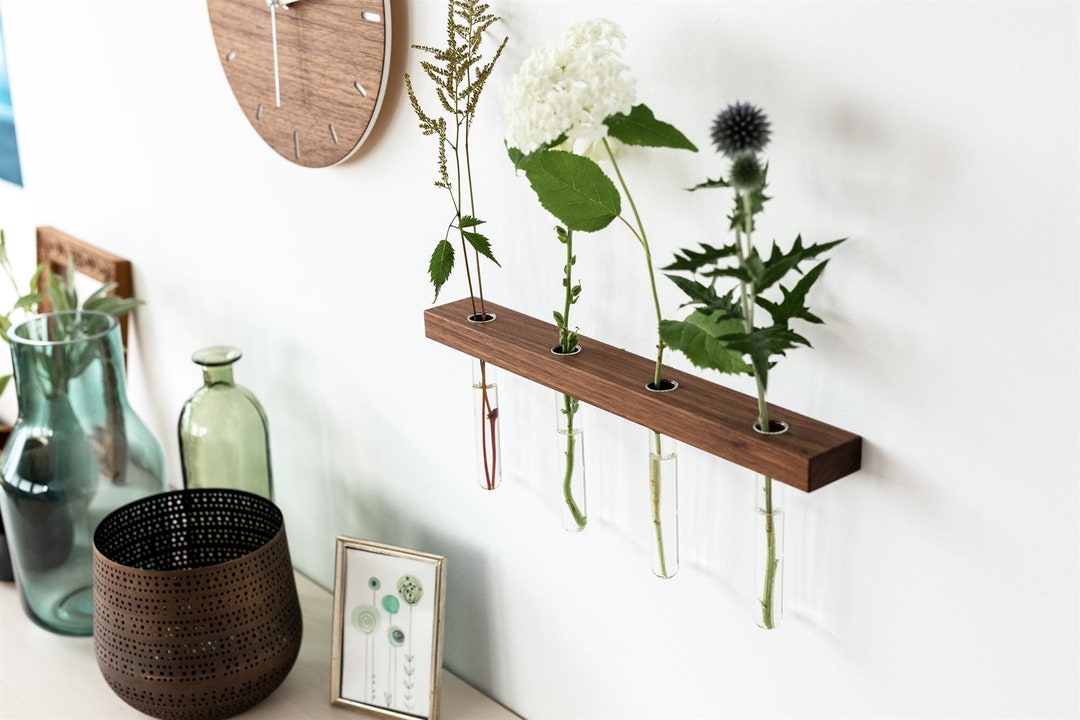 Wall Mounted Test Tube Vase oak Etsy