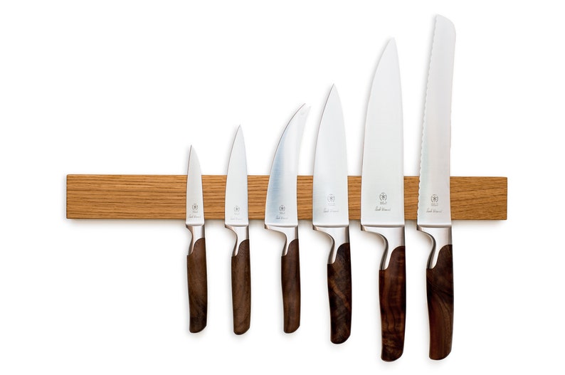Messerleiste Holz Magnet Eiche für 4, 6 oder 9 Messer Längen 21 bis 46 cm, Blickfang in der Küche , magnetisch Messerblock ohne Bohren Bild 2