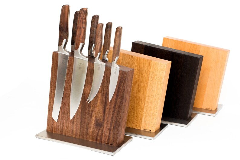 Messerblock Holz Räuchereiche magnetisch ohne Messer starke Magnete modern schlicht und edel zur Messeraufbewahrung Messerhalter Küche Bild 9