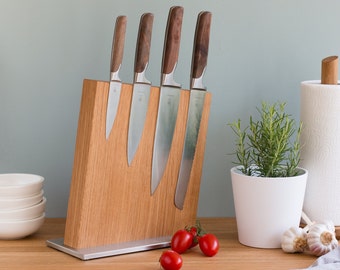 Messerblock magnetisch Eiche starke Magnete für schwere Messer modern schlicht und edel zur Messeraufbewahrung Messerhalter Küche