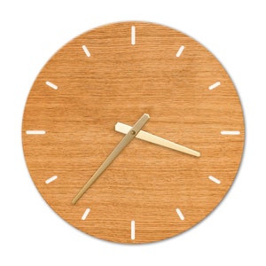 Wall clock wood oak large 35 cm clock without ticking with quartz movement silent wall clock for living room, kitchen bedroom design silent modern image 2