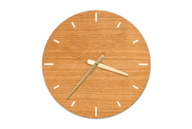 Wall clock wood oak large 35 cm clock without ticking with quartz movement silent wall clock for living room, kitchen bedroom design silent modern image 2