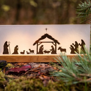 Krippe Weihnachtskrippe Holz modern Weihnachten mit Scherenschnitt u Teelichtern Geschenk für Kindern Eltern und Großeltern Weihnachtsdeko Bild 4