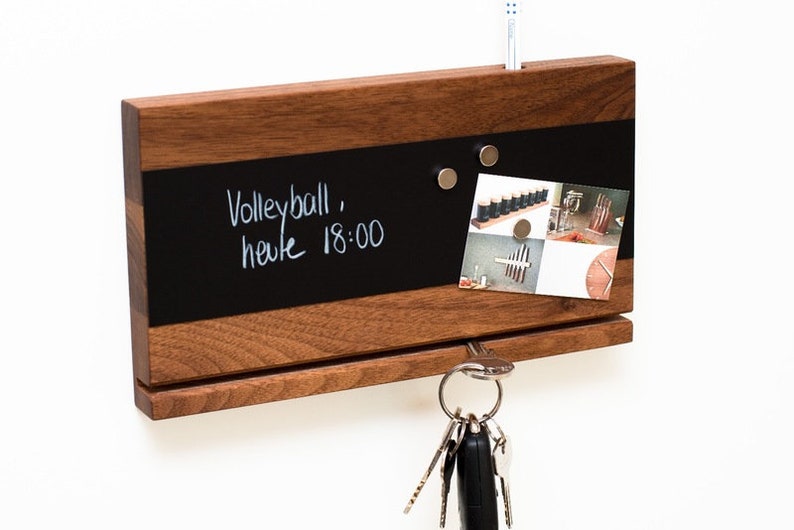 Key Board Boîte à clés en bois de noyer avec papier daluminium de table magnétique, cadeau pour mariage ou emménagement, porte-clé image 2