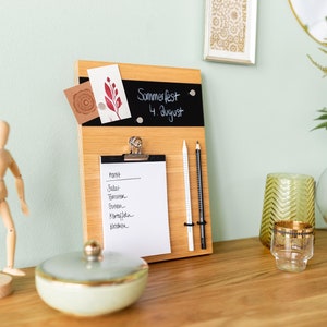 Pinnwand Mini Holz Eiche mit Tafel magnetisch und Notizblock zum Einzug oder als Geschenk für Eltern oder Kinder für Küche oder Büro Bild 9