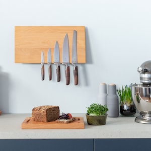 Knife block magnetic for the wall wood beech strong magnets knife holder modern without knife Design knife strip knife storage image 1