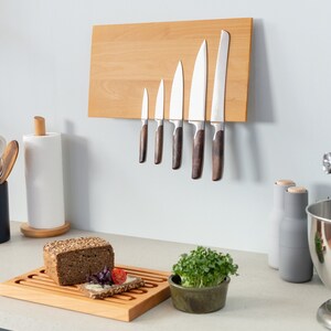 Knife block magnetic for the wall wood beech strong magnets knife holder modern without knife Design knife strip knife storage image 3