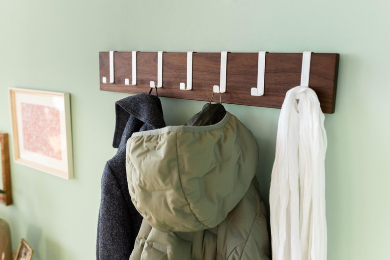 Wall wardrobe wood walnut wardrobe bar coat hooks coat rack hook bar wardrobe board space-saving simple modern image 1