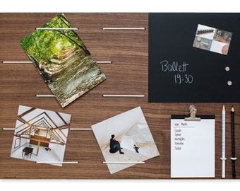 Memoboard Pinnwand Holz Nussbaum, Notizboard magnetisch Tafelfolie, Notizblock, für Büro, Organizer für Küche oder Geschenk  Bilderleiste