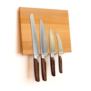 Knife block magnetic for the wall wood beech strong magnets knife holder modern without knife Design knife strip knife storage image 6