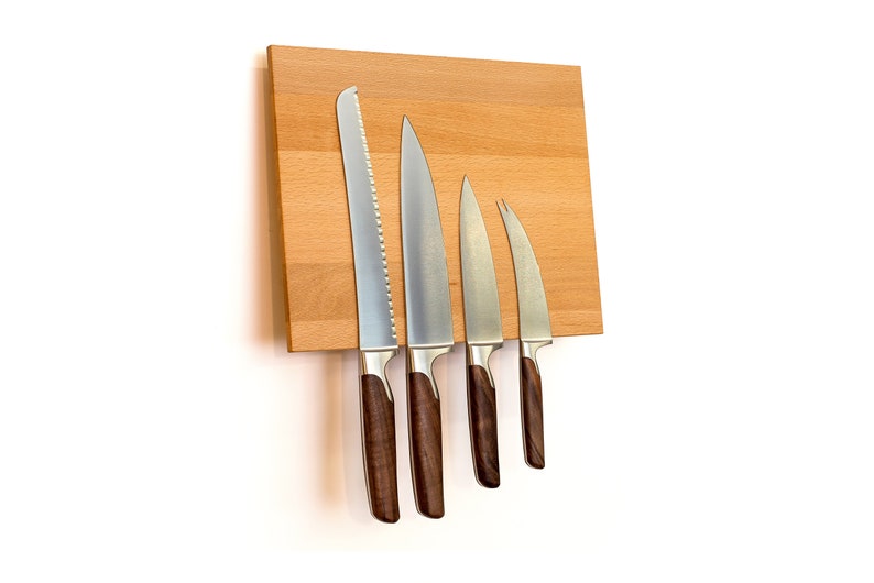 Knife block magnetic for the wall wood beech strong magnets knife holder modern without knife Design knife strip knife storage image 6